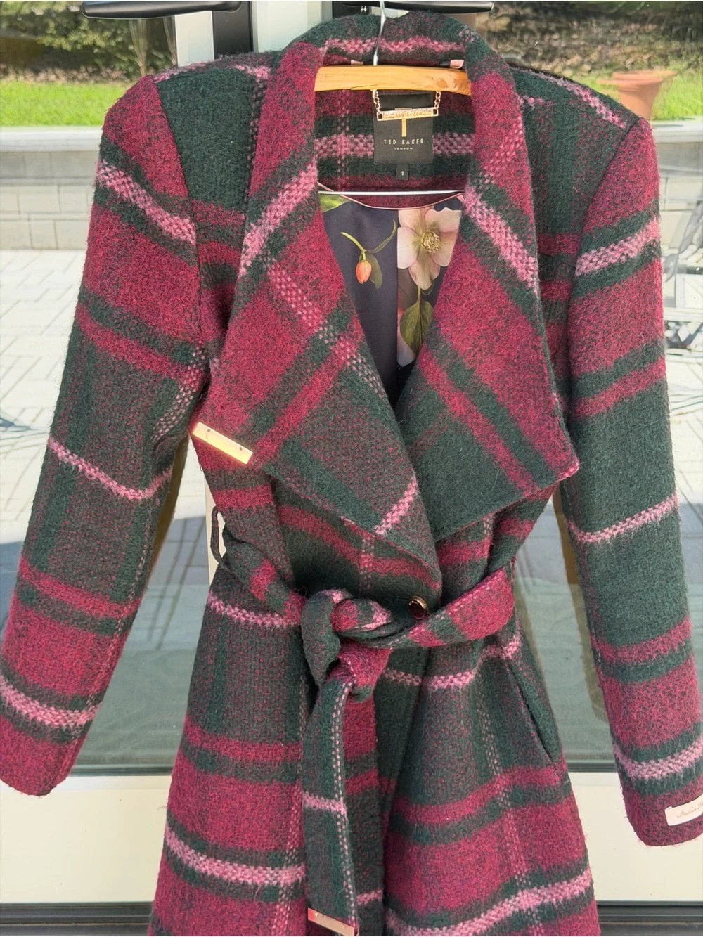 Ted Baker Plaid Belted Wrap Coat – Wool Blend size 1 US size 4